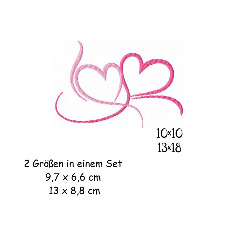Stickdatei Herz Doppelherz 10x10 13x18 Hochzeit Liebe Valentinstag Hochzeit