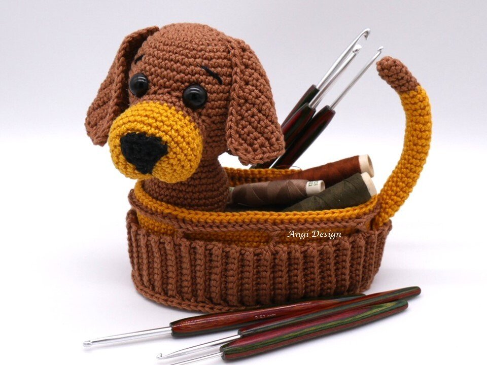 Häkelanleitung Utensilo mit Hündchen