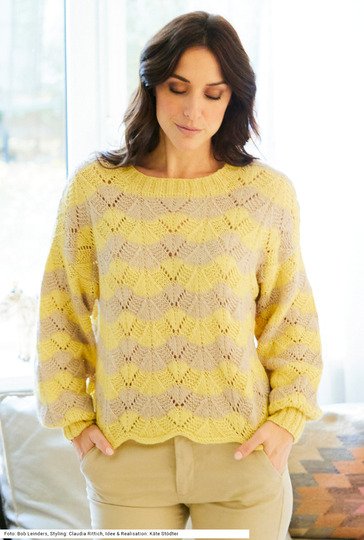Pulli mit Wellenmuster in Gelb und Beige