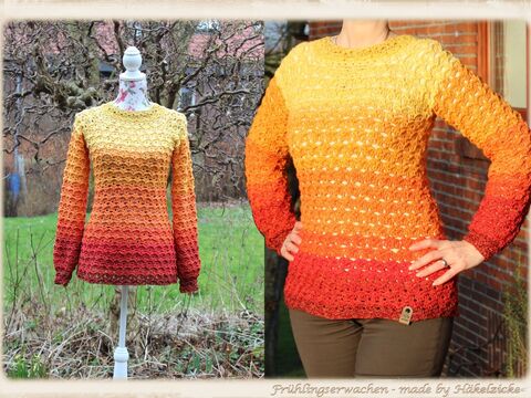Häkelanleitung Kuschelpullover Frühlingserwachen S-XXL