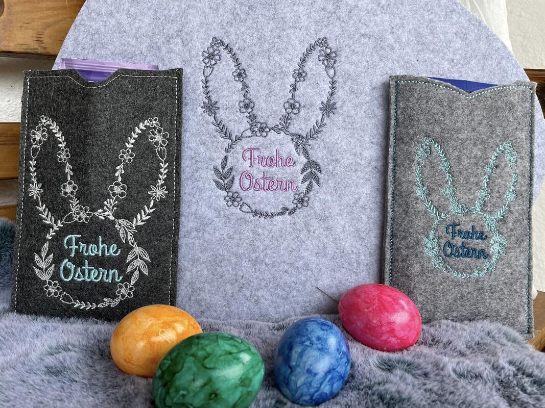 Stickdatei - Frohe Ostern - Hase - Rahmen - 2 Größen