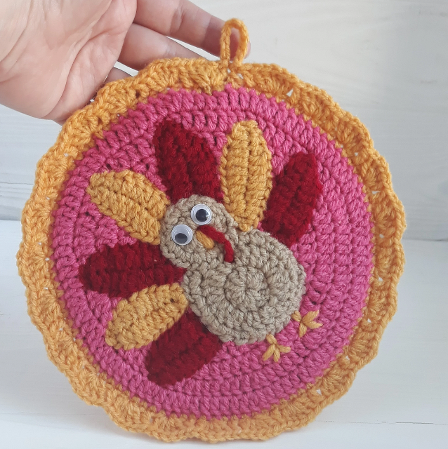 Round potholder crochet pattern, Crochet turkey toy, Thanksgiving - Image 3