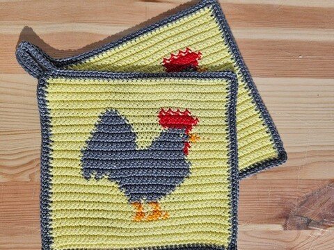 Häkelanleitung Topflappen Hahn