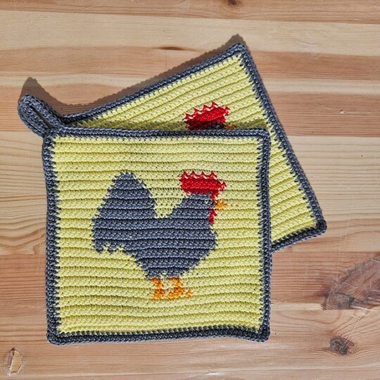 Häkelanleitung Topflappen Hahn