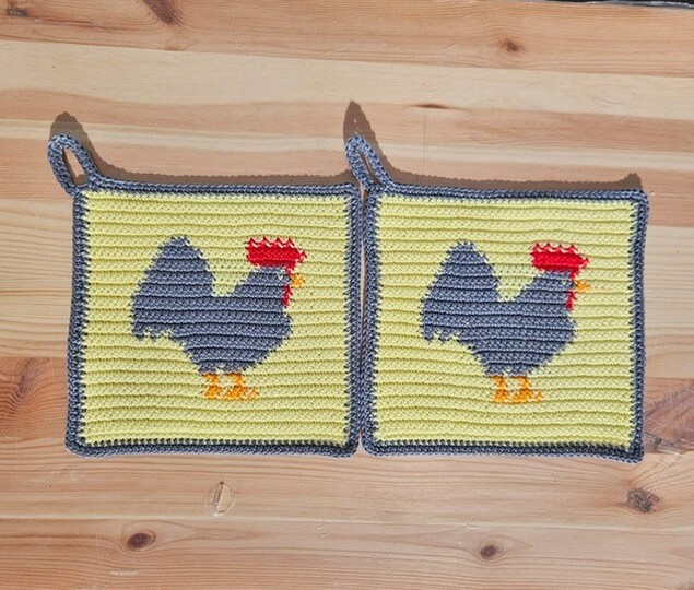 Häkelanleitung Topflappen Hahn