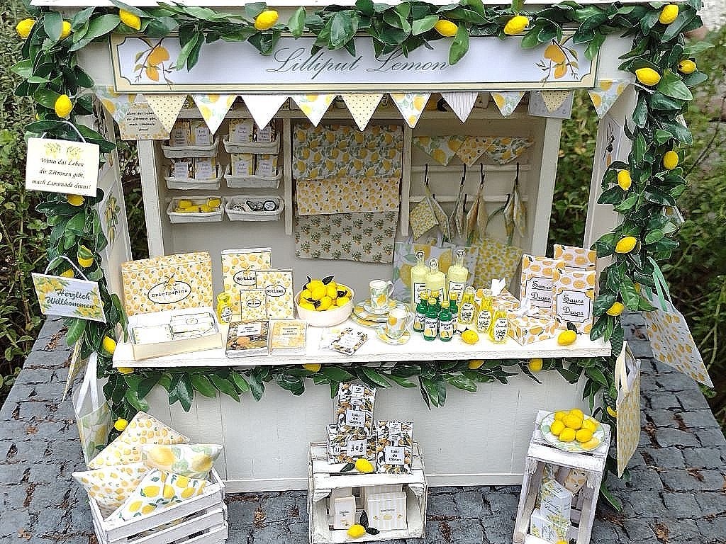 Bastelbögen und Anleitung Miniatur-Zitronenstand-Einrichtung