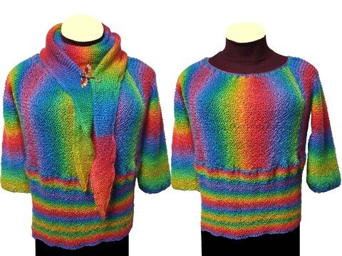 2 in 1 Set Pullover + Tuch „ Leichtgewicht “ Regenbogengarn Strickanleitung