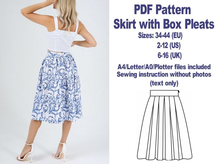 Pleated Skirt Pattern Vintage Sewing Patterns PDF Skirt Sewing Pattern