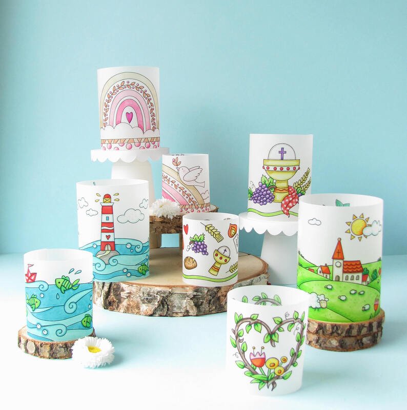 Ausmalvorlage Windlichter für Kommunion oder Konfirmation - Bild 2