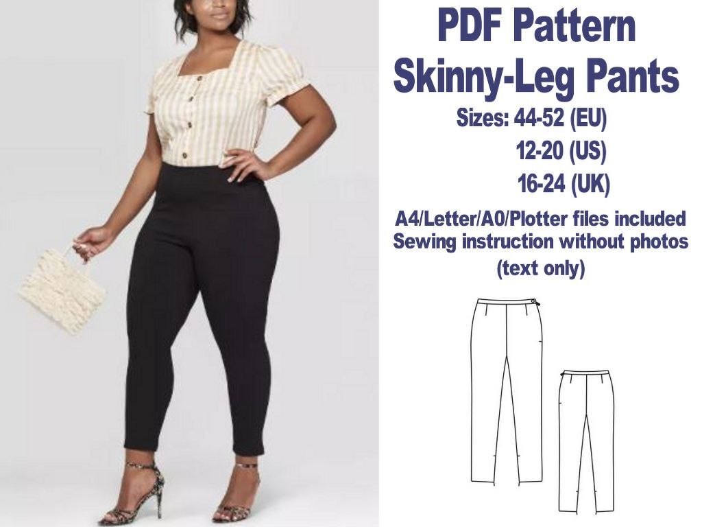 Skinny-Leg Pants Pattern PDF Sewing Patterns Trousers Patterns Women Pants