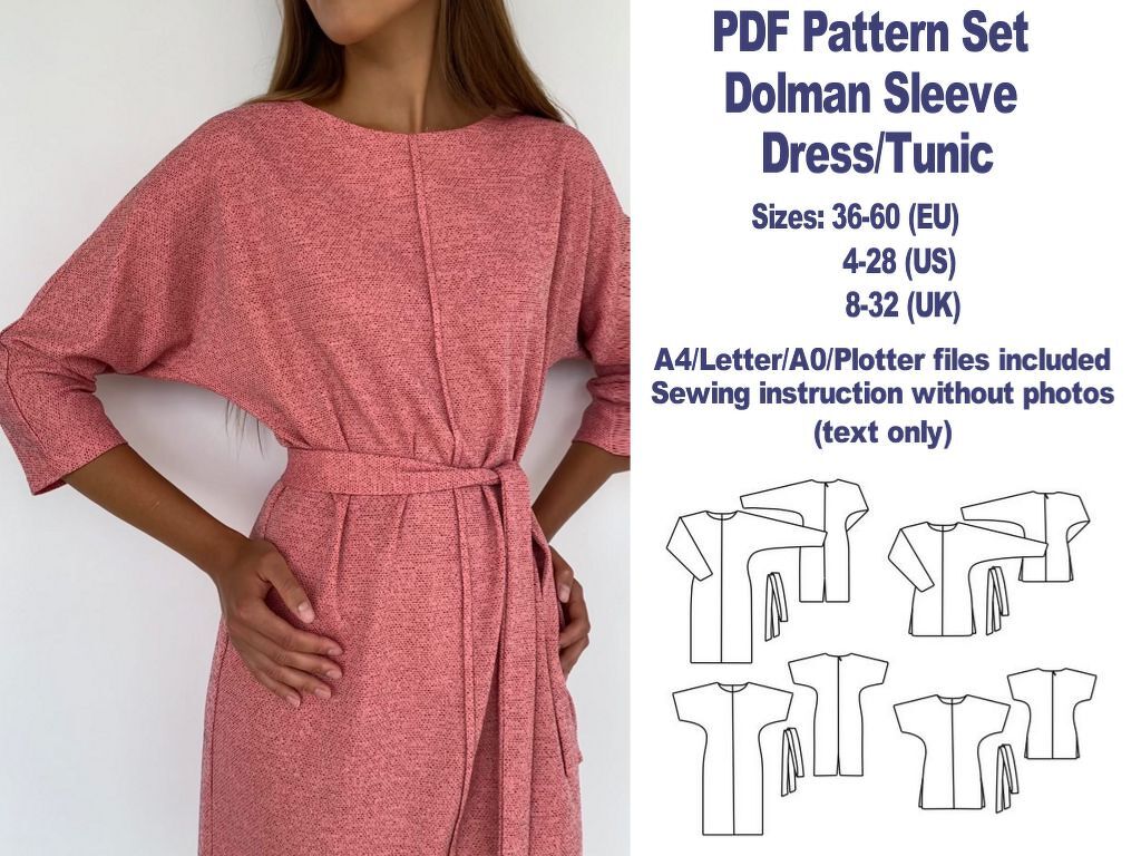 Dolman Sleeve Dress Pattern PDF Dress Patterns Tunic Sewing Patterns Women