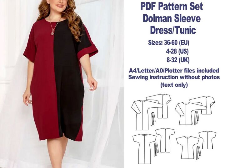Dolman Sleeve Dress Pattern PDF Dress Patterns Tunic Sewing Patterns Women