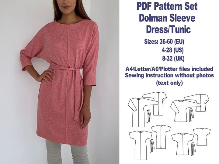 Dolman Sleeve Dress Pattern PDF Dress Patterns Tunic Sewing Patterns Women