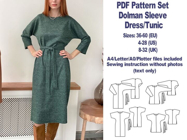 Dolman Sleeve Dress Pattern PDF Dress Patterns Tunic Sewing Patterns Women