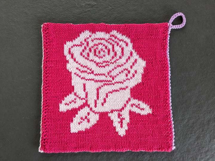 Double knitting pattern potholders "Rose Love"