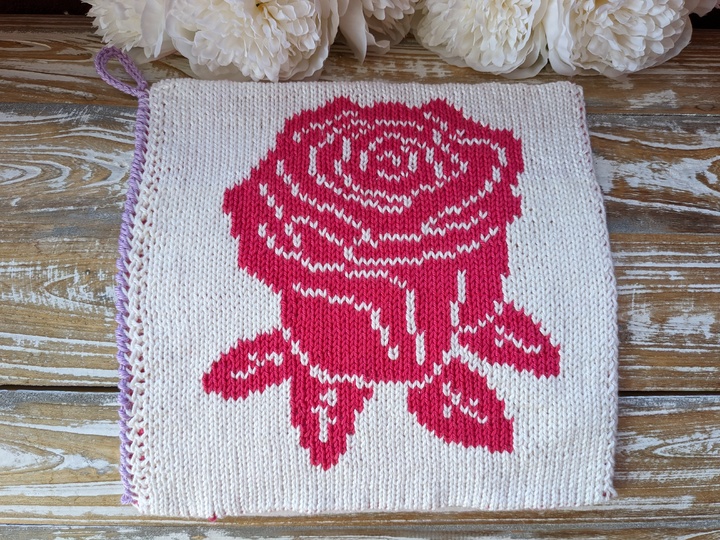 Double knitting pattern potholders "Rose Love"