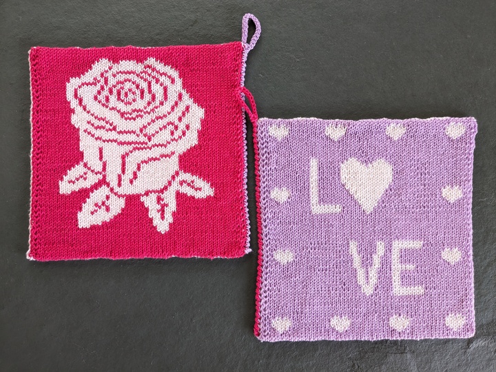 Double knitting pattern potholders "Rose Love"