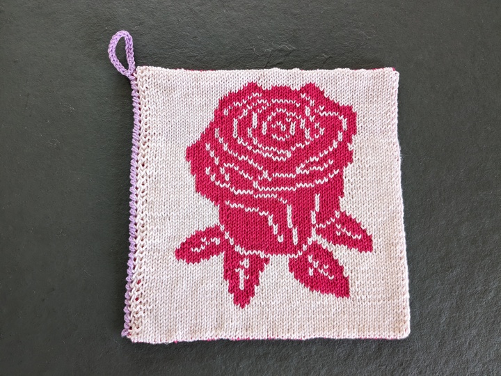 Double knitting pattern potholders "Rose Love"