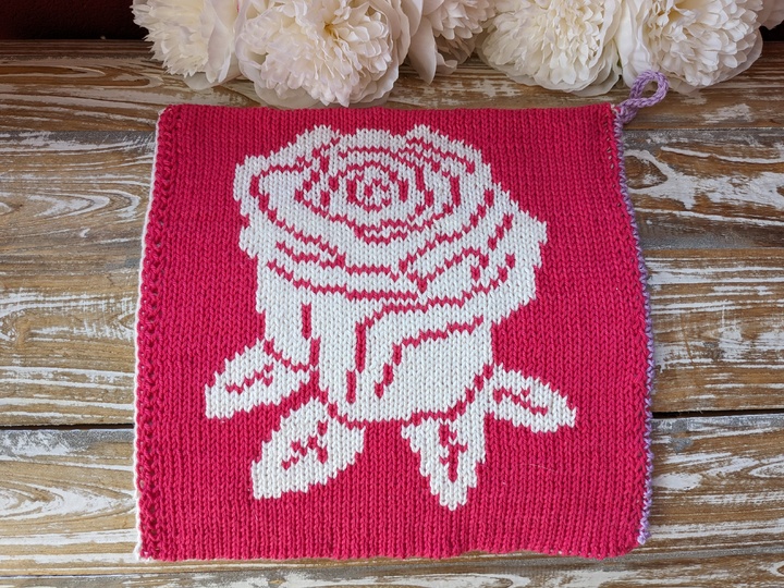 Double knitting pattern potholders "Rose Love"