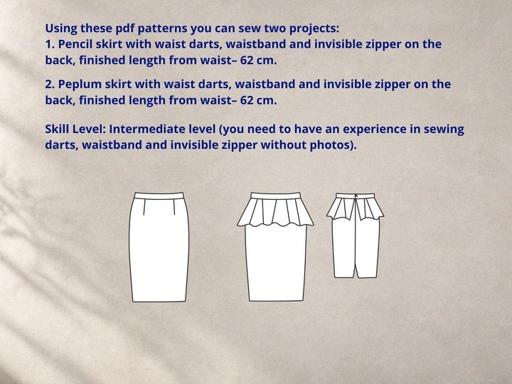Pencil Skirt Pattern Peplum Skirt Pattern PDF Sewing Patterns Skirts