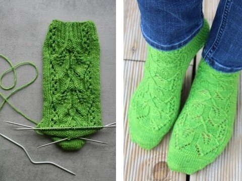 "Herzblatt" Socken stricken Gr 30-45 tolles Blattmuster - Lacemuster