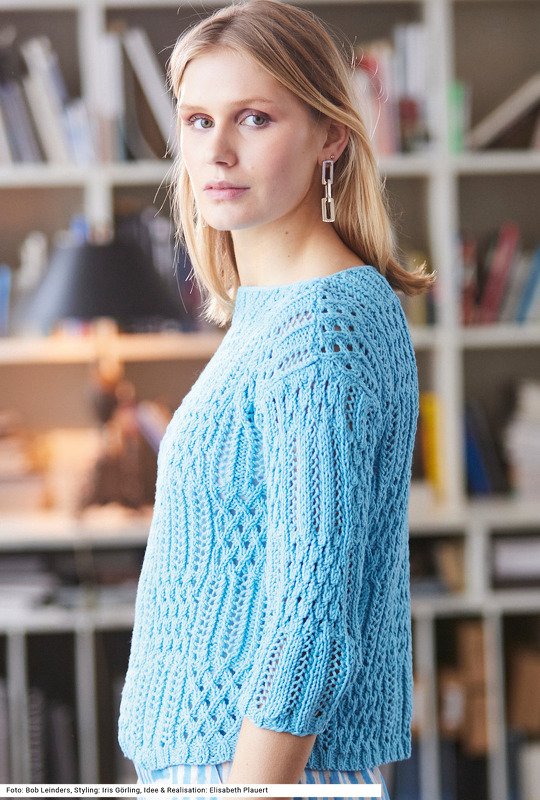 Pulli mit Ajourmuster-Quadraten in Türkis - Bild 3