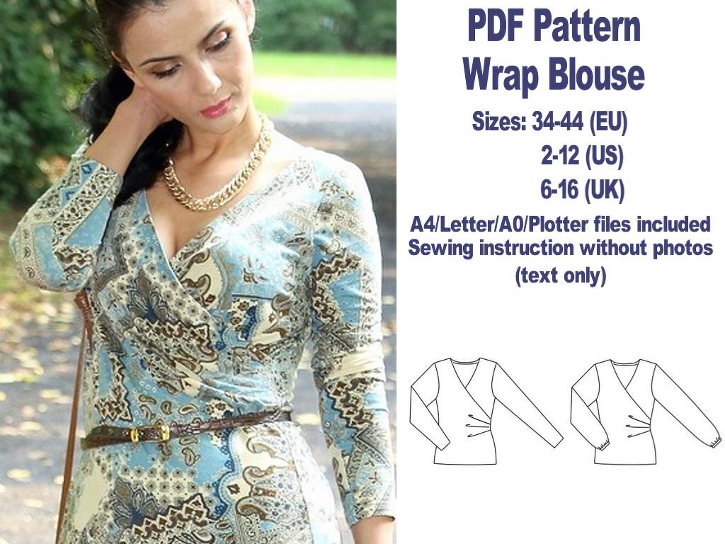 Wrap Blouse Sewing Pattern PDF Sewing Patterns Womens Tops Patterns PDF