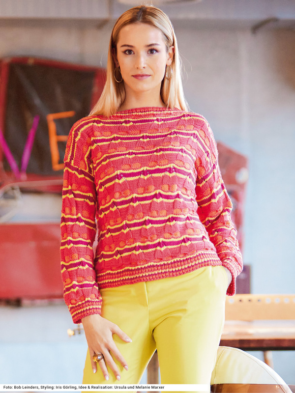 Pulli mit Wellenmuster in Rot, Koralle, Fuchsia und Gelb
