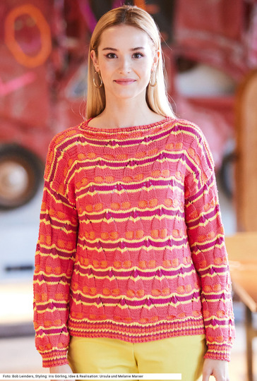 Pulli mit Wellenmuster in Rot, Koralle, Fuchsia und Gelb