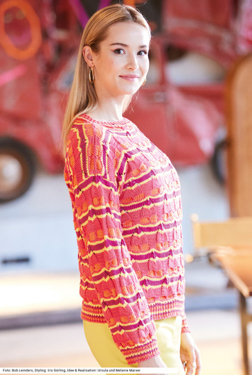 Pulli mit Wellenmuster in Rot, Koralle, Fuchsia und Gelb