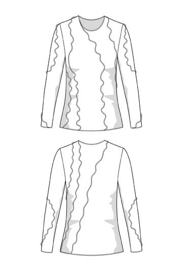 Long sleeve sewing pattern XS-XXXL, ladies jersey top lettuce hem patchwork
