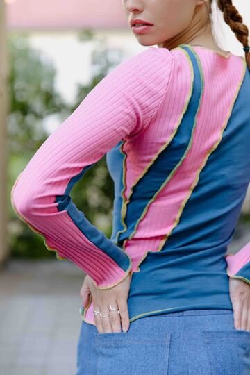 Long sleeve sewing pattern XS-XXXL, ladies jersey top lettuce hem patchwork