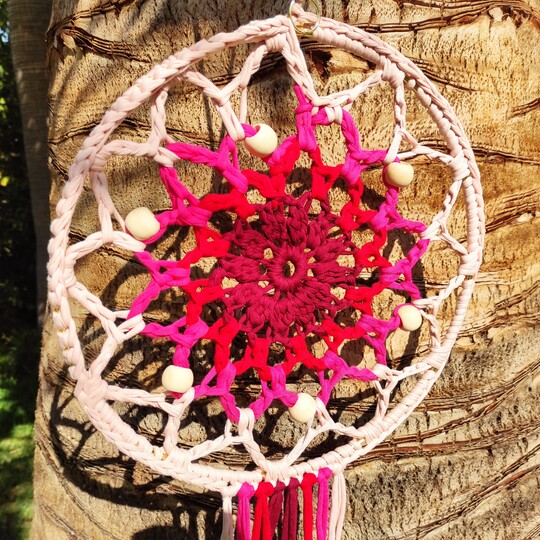 Crochet pattern dreamcatcher, tshirt yarn, beginnerfriendly, 2 in 1, US+UK