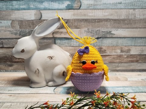 Häkelanleitung "Küken im Osterei" (Tür/Ast/Fensterhänger/Blumenstecker)