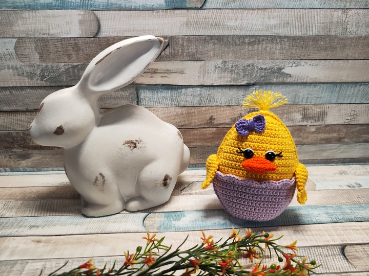 Häkelanleitung "Küken im Osterei" (Tür/Ast/Fensterhänger/Blumenstecker)