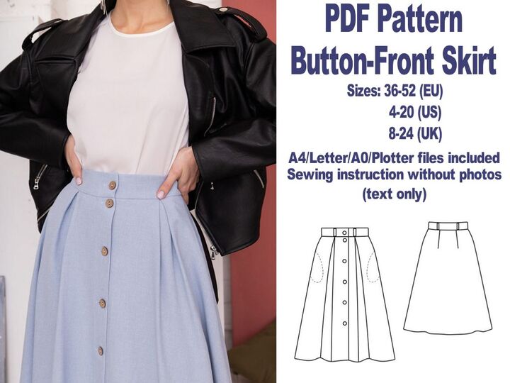 Button-Front Skirt Pattern PDF Sewing Patterns Skirts Patterns Women
