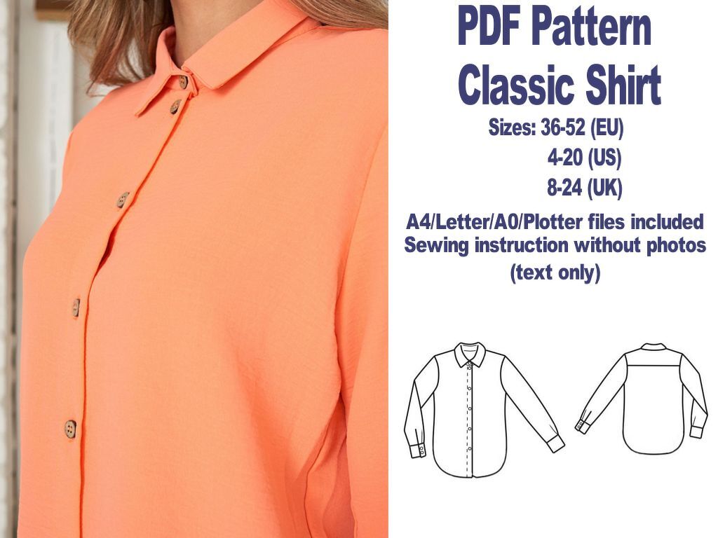Classic Shirt Sewing Pattern PDF Sewing Patterns Women Clothes Patterns PDF - Image 5