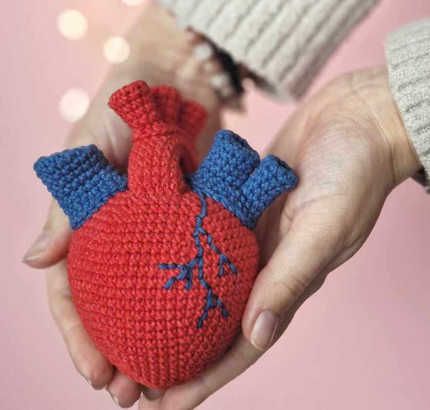 Crochet anatomical heart amigurumi pattern