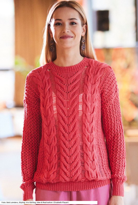 Pulli mit Zöpfen und Netzmuster in Rot - Bild 4