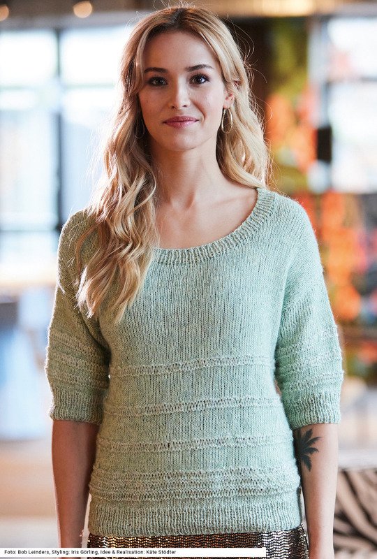 Pulli mit kurzen Ärmeln in Jadegrün mit Fallmaschenstreifen - Bild 5