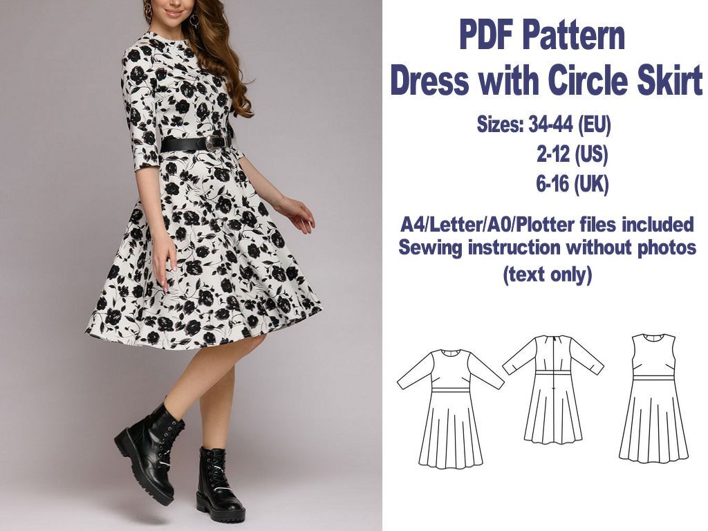 Dress with Circle Skirt Sewing Pattern PDF Sewing Patterns Dress Pattern