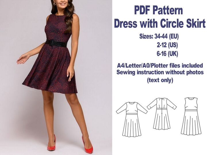 Dress with Circle Skirt Sewing Pattern PDF Sewing Patterns Dress Pattern