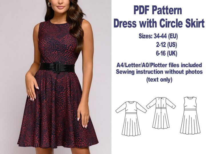 Dress with Circle Skirt Sewing Pattern PDF Sewing Patterns Dress Pattern