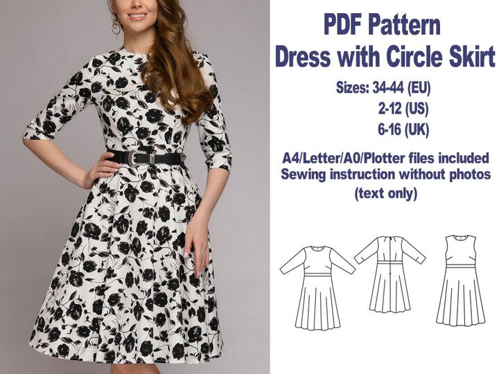 Dress with Circle Skirt Sewing Pattern PDF Sewing Patterns Dress Pattern