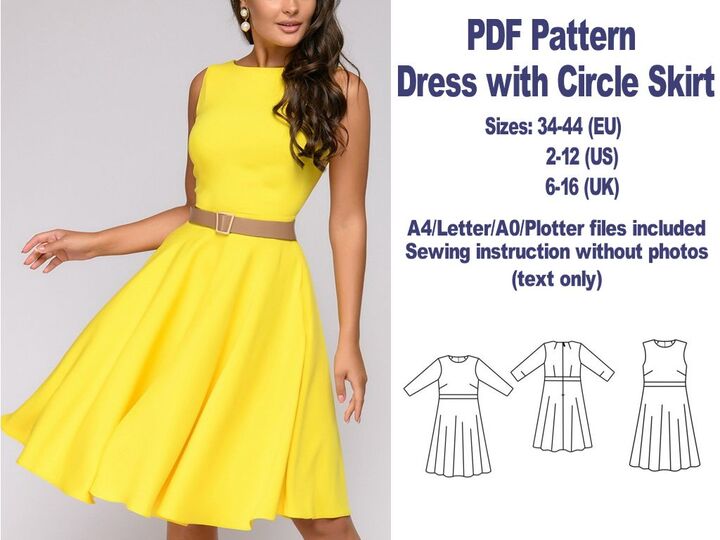 Dress with Circle Skirt Sewing Pattern PDF Sewing Patterns Dress Pattern