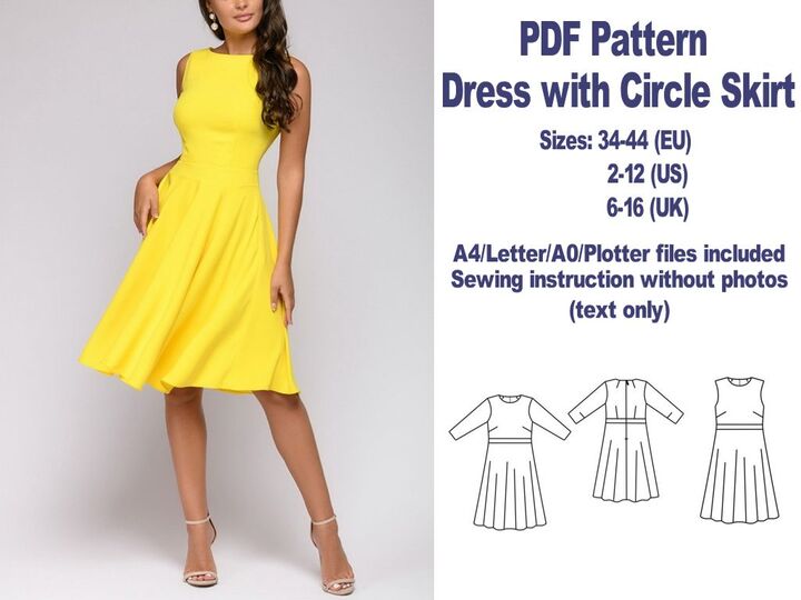 Dress with Circle Skirt Sewing Pattern PDF Sewing Patterns Dress Pattern