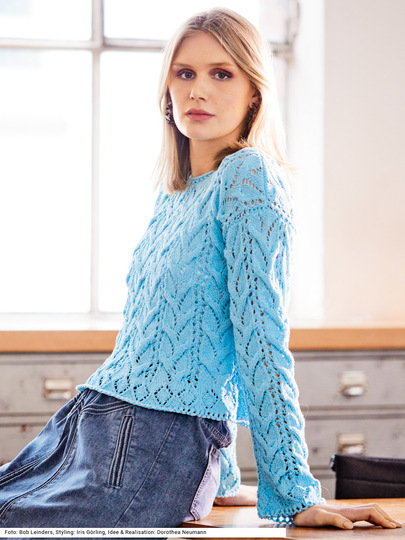 Kurzer Pulli mit Ajourzopfmuster in Mint