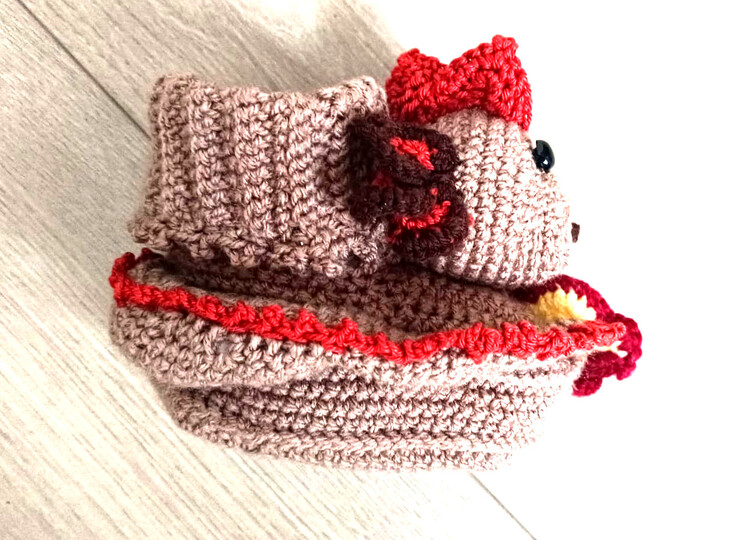 Häkelanleitung Pantoffel Feuer und Flamme Gr. 20, 12 cm