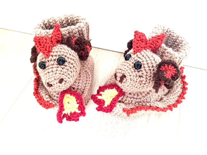 Häkelanleitung Pantoffel Feuer und Flamme Gr. 20, 12 cm