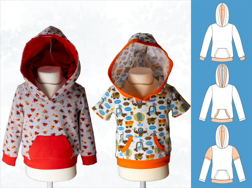 Tim – Kinder Hoodie/Shirt mit Kapuze, kurze &amp; lange Ärmel Gr. 86-158 A4&amp;A0